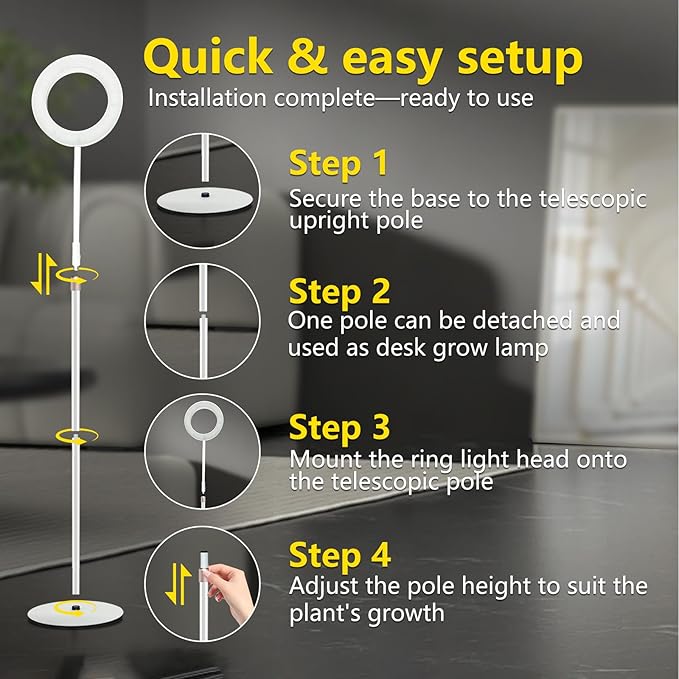 Floor Grow Lights for Indoor Full Spectrum Plant Lighting with Adjustable 67 Stand for Growing Large Tall Plants 3/9/12H Timer3 Light Modes 10 Dimming