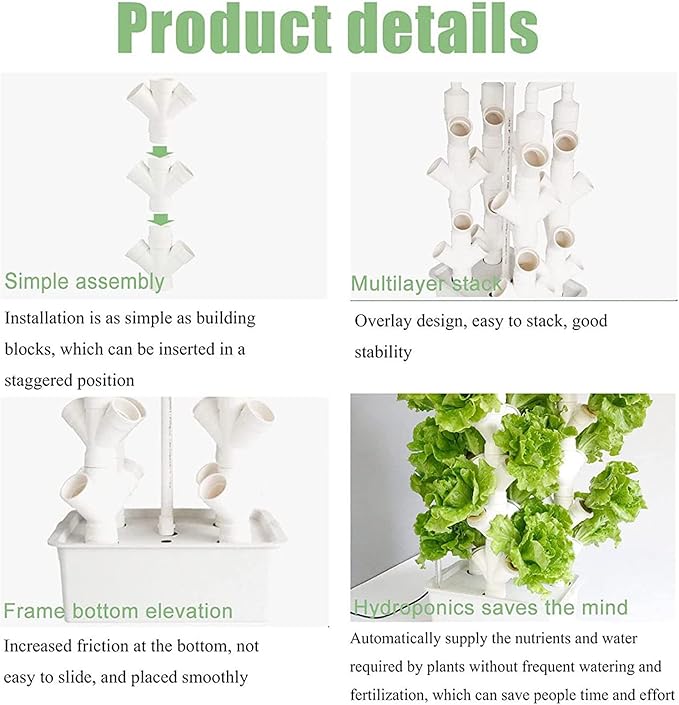 Vertical Hydroponic Tower Vegetable Plant Tower PVC Pipe Hydroponic Kit Aquaponics Growing System for Leafy Vegetables Garden Grow Lettuce and Fruits24Holes