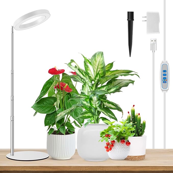 Grow Lights for Indoor Plants Full Spectrum Plant Lights for Indoor Growing 9.8-37.4 Height Adjustable Desk Grow Lamp with Auto Timer 6/12/16Hrs 3 Optional Spectrums 5 Brightness1 Pack
