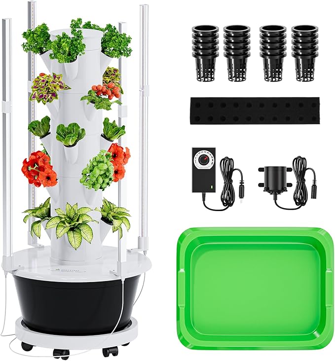 SPECILITE Hydroponics Growing System Kit with Full-Spectrum Grow Light Movable Hydroponic Tower with 5 Tiers 20 Pods Vertical Indoor Gardening System with Pump &amp Timer for Vegetables Fruits He