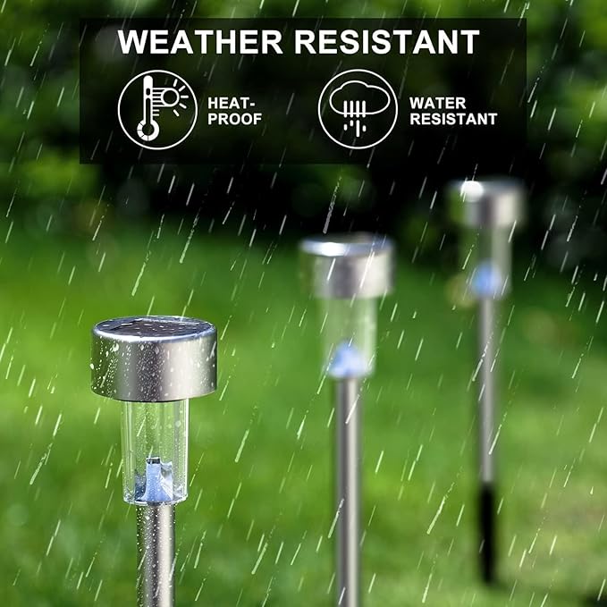 12PCS Solar Garden Stake Light Weatherproo for Outdoor Pathway LightingStainless Steel LED Landscape No Wires Required with Automatic Night Activation(White)