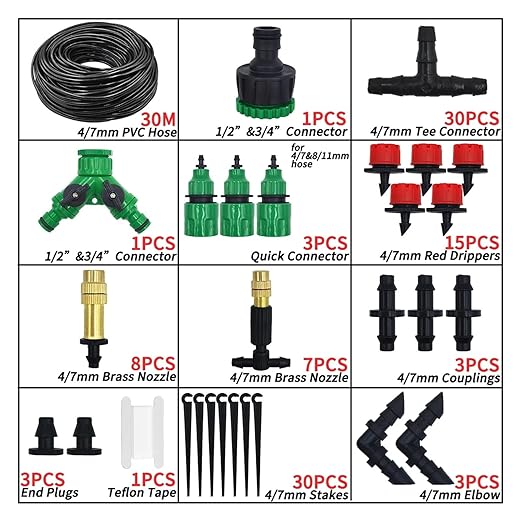 Garden Supplies 5-50M Garden Micro Drip Irrigation Automatic Watering System Kit Timer Controller DIY Mist Spray Cooling for Potted Plants Nozzle(Green)