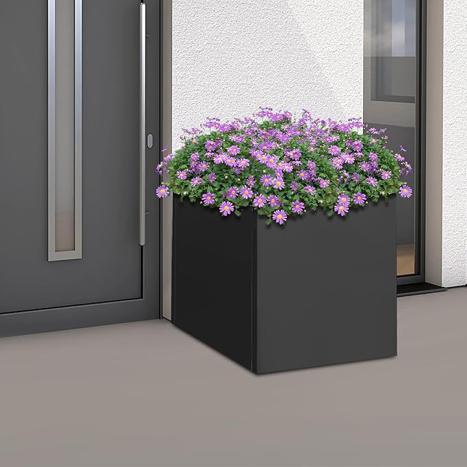 20 L x20 W x20 H Metal Flower Boxes Planter Boxes Outdoor Raised Garden Bed Indoor Outdoor Planting Bed Black Square Planter Box for Patios Lawn Yard Decor Storage