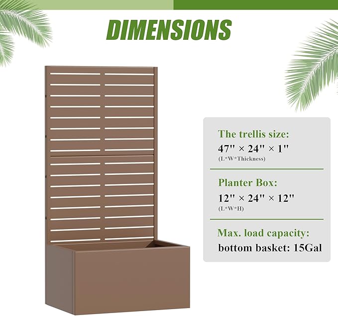 Casaphoria Metal Raised Garden Bed with Trellis 59x30x12 Planter Box for Climbing Plants Vegetables &amp Vines Features Drainage Holes and Privacy Screen (Black-Louvered)