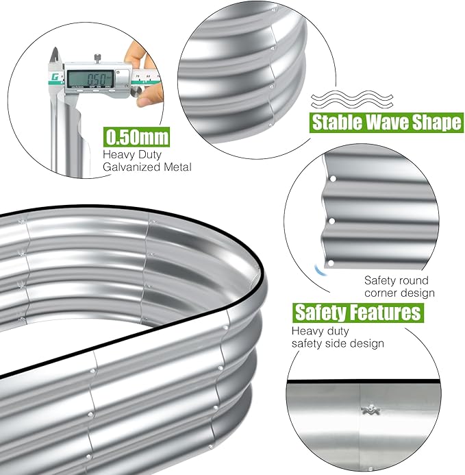 SnugNiture Galvanized Raised Garden Bed Outdoor 2 Pcs 4x2x1ft Oval Metal Planter Box for Planting Plants Vegetables Silver
