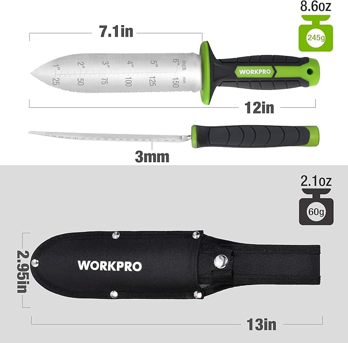 WORKPRO 5PCS Garden Tool Set with Hori Hori Garden Knife Set Gardening Tool Set with Repotting Mat 7 Stainless Steel Blade with Cutting Edge Ideal Gardening Gift