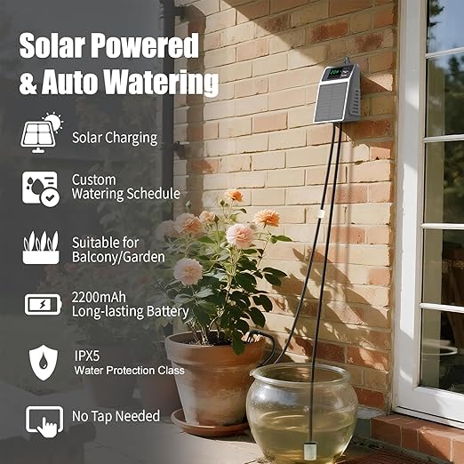 Solar Automatic Drip Irrigation Kit Smart Timer Watering System for 10 Potted Plants Plant Waterer for Balcony Garden Greenhouse Window Sill Indoor Outdoor Use