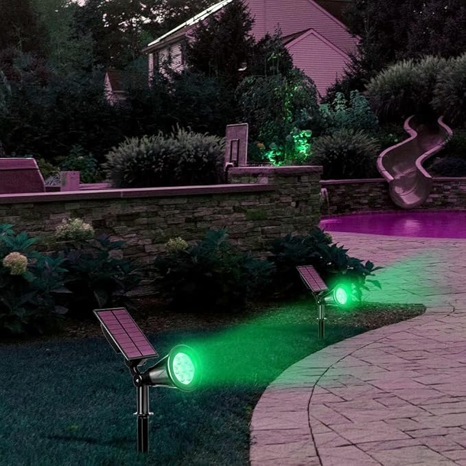 Solar Landscape Lights 7 LED Solar Spotlights 2 in 1 Waterproof Security Light Solar Lights Outdoor (Green)