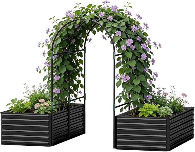 Raised Garden Bed with Arch Trellis for Climbing PlantsGalvanized Raised Garden BedPlanter Boxes Outdoor for Vegetables Flowers Herb269 Gallon Capacity Black