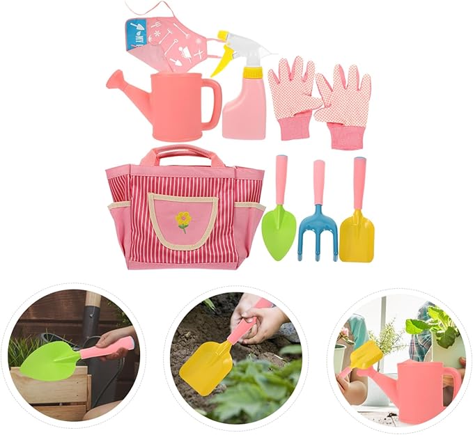 Yardwe 1 Set Kids Gardening Tools Set Shovel Rake Watering Can Gloves Apron Perfect for Kids'