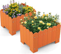 Giantex 2 Pack Raised Garden Bed Weather-resistant HDPE Planter Boxes with Drain Gaps Rectangular Flower Pots for Vegetable Flower Fruit Plant Raised Beds for Front Porch Garden Balcony Orange