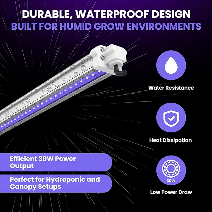 UVA LED Grow Light Bundle. 2-Pack of 44 Long - 30W Supplemental Blue Spectrum (340-400nm) for Plants Corals Mushrooms - Premium Build Quality - IP68 Waterproof - Grow Stronger Healthier Plants