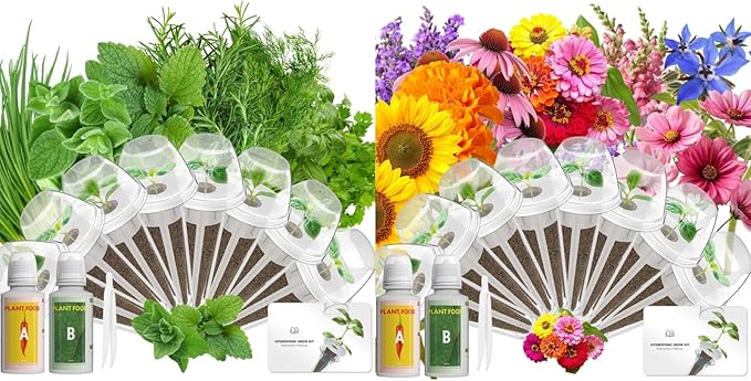 LYKOCLEAN 8 Pods Gourmet Herb Seed Pod Kit and 8 Pods Vibrant Flower Seed Pod Kit Compatible with Aerogarden Ahopegarden Letpot Hydroponics Growing System