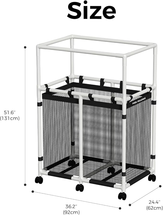Pool Storage Bin 105 Gallons Holder for Noodles Toys Floats Towels Mesh Organizer for Swimming Equipments Basic Pro Style