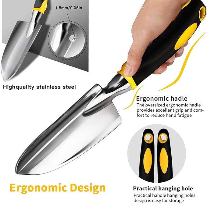 DINGFAN 5 Pcs Gardening Tools SetGarden Hand Tools Set Including Gloves Pruner Rake Transplant Trowel and Trowel for Gardener Garden Tools Kit