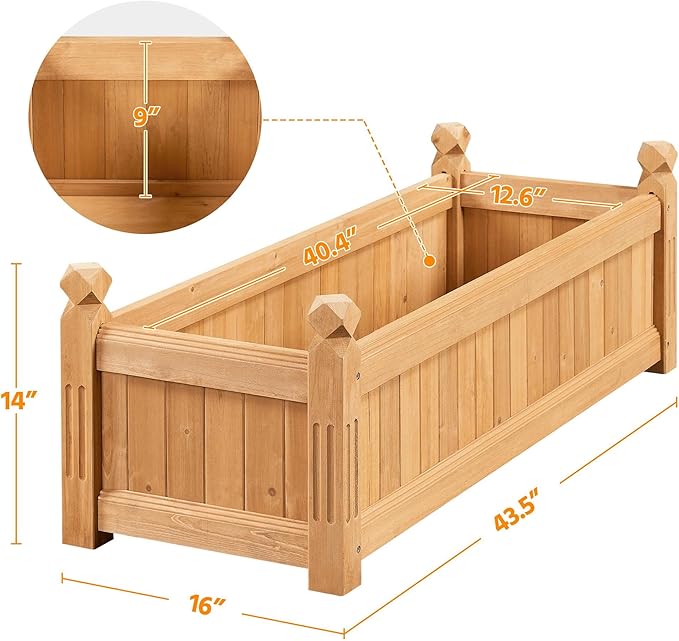 Yaheetech 43.5″ L × 16″ W × 14″ H Wooden Raised Garden Bed Horticulture Rectangular Garden Planter Outdoor Raised Planter Box for Patio/Yard/Greenhouse Vegetable/Flower/Herbs Light Brown2pcs