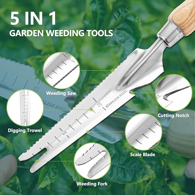 Berry&ampBird Gardening Hand Tool Set - 3PCS Stainless Steel Garden Tool Kit Multifunctional Tool with Wooden Handle Trowel Fork &amp Weeder for Weeding Planting Transplant Ideal Garden Gift for W