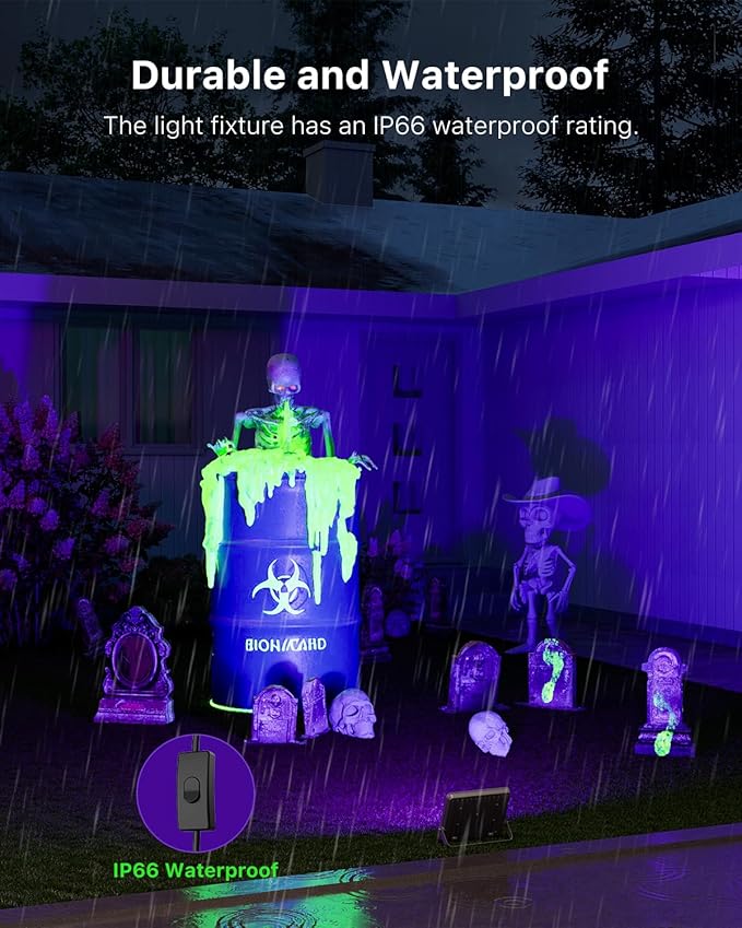4 Pack 50W Blacklight Flood Lights Wired 120V IP66 Waterproof UV Led Black Lights for Fluorescent Decor 3D Resin Prints Uranium Glass Ultraviolet Poster Purple Ambiance Lighting for Glow Party