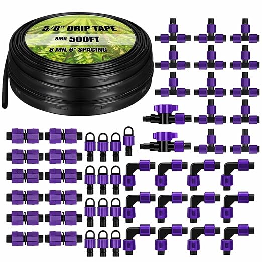 Tondiamo 500' 5/8 Inch Drip Tape Irrigation Tubing Kit 8 Mil 6 Spacing Garden Hose Watering Tube Line Automatic Equipment for Garden Irrigation System Farms Landscape Lawn