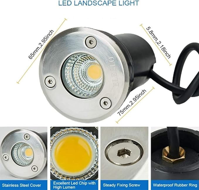 4 Pack 3W Led Landscape Lights Garden Ground Light Recessed Well Lights IP67 Waterproof Landscape Spotlights for OutdoorYard Driveway Deck Step Lamp