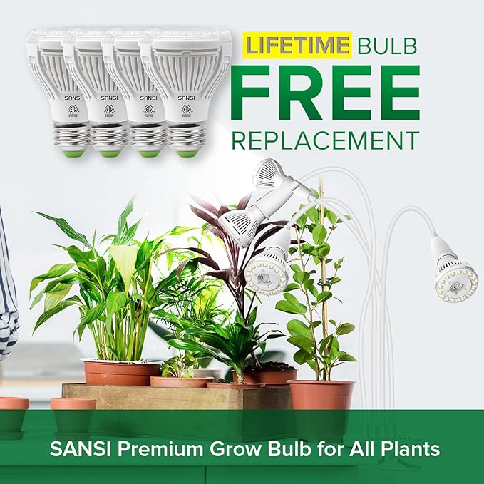 SANSI LED Grow Lights for Indoor Plants 600W Full Spectrum Clip-on Gooseneck40W Plant Light High PPFD Lifetime Free Bulbs Replacement White+Puck Grow Light 10W (150 Watt Equiv) 2-Head Grow Lamp
