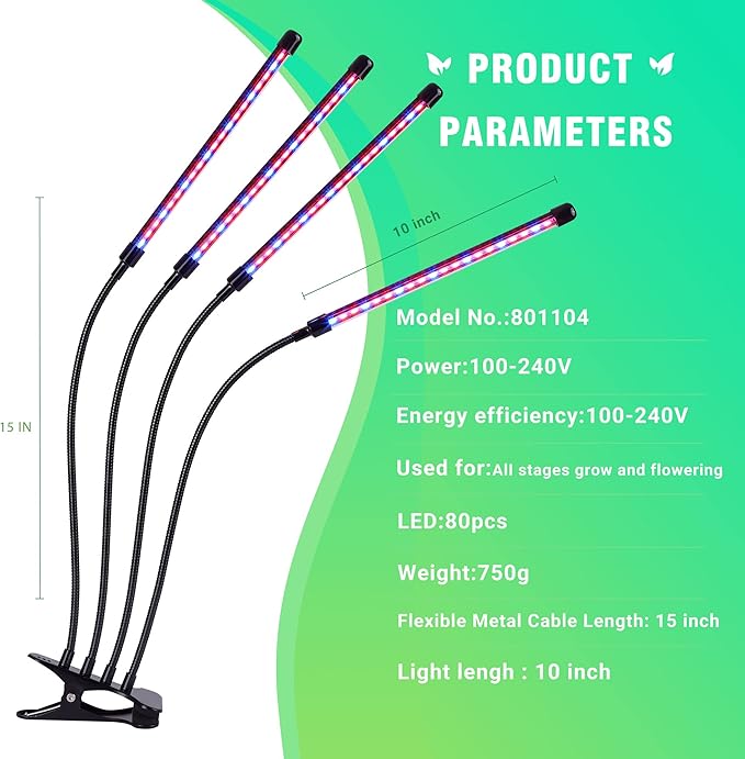 Max Water Grow Lights | Color Changing Lights | Dimmable Clamp | ‎Adjustable Red Blue Purple Color Lights | Lights for Indoor Plants| Harvest Seedling Light | Adjustable Gooseneck Light