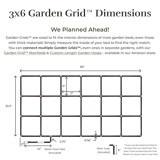 Garden Grid Watering System 3x6 | Raised Garden Bed Drip Irrigation System - But Better | Pre-Assembled Waters Every Plant Evenly 2-Min Setup | Square Foot Gardening | US-Made | Standard 33.5x66