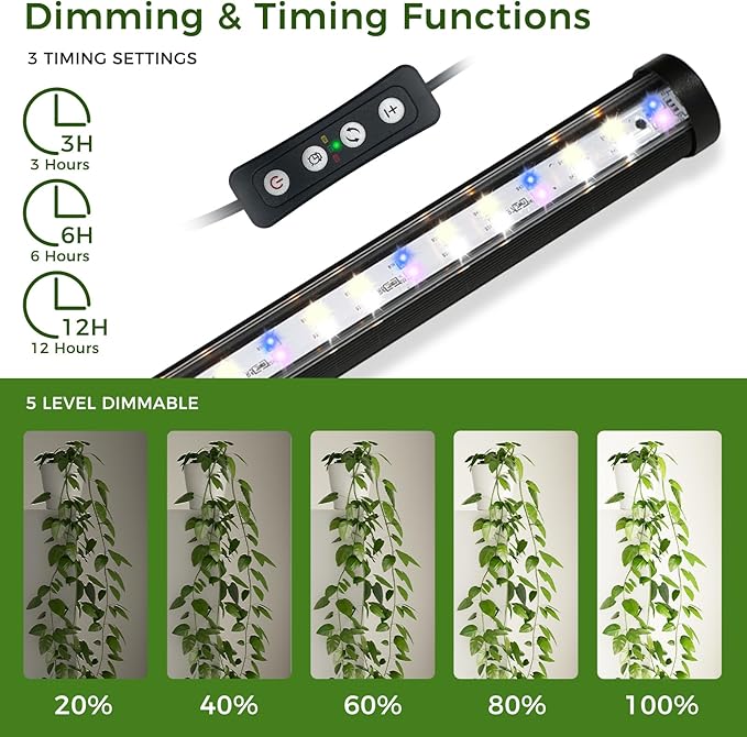 2PCS Grow Lights for Indoor Plants with Timer 384 LEDs 42W Vertical Full Spectrum Grow Light 65 Inch Standing Grow Lights 3 Light Modes 5-Level Dimmable Wide Coverage
