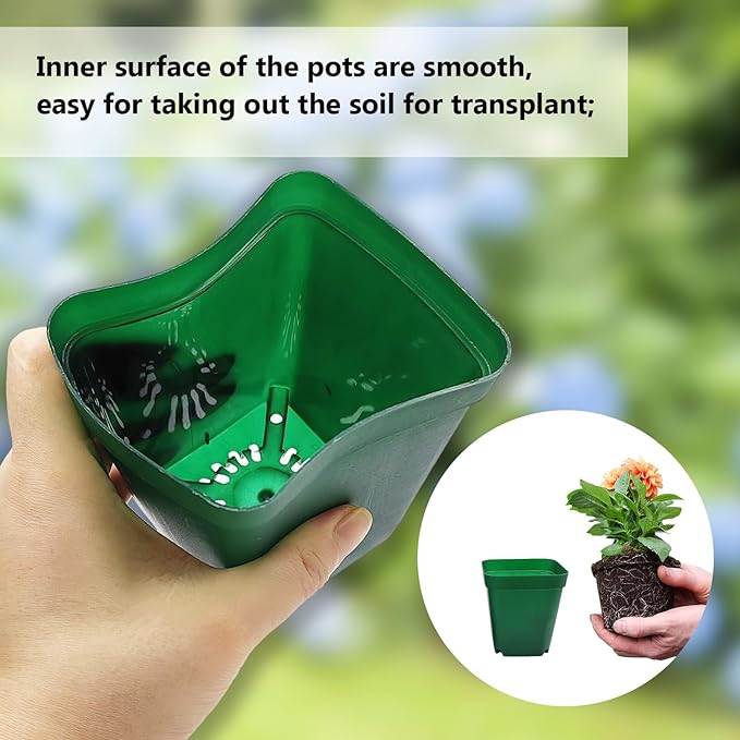 Square Nursery Seedling Pot 3.5 Inches 90 Pcs Small Nursery Pot Plastic Thick and Sturdy Seed Start Germination Pot for Plant Propagation and Seeding(Green3.54 Inches 90Pcs)