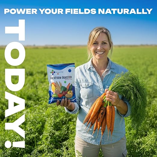 RichFarm Booster Root Stimulator for All Crops Works with Any Fertilizer or Plant Food Organic Billion Microbes Soil Conditioner Water-Soluble Plant Food additive 4.23 oz Cover 1/3 Acre
