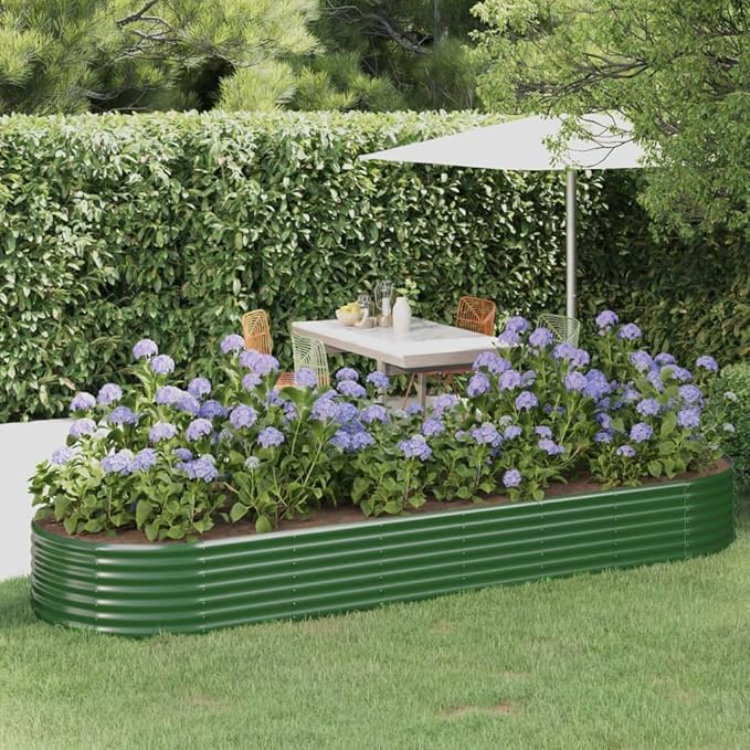 vidaXL Garden Raised Bed Green Powder-Coated Steel Large Tough