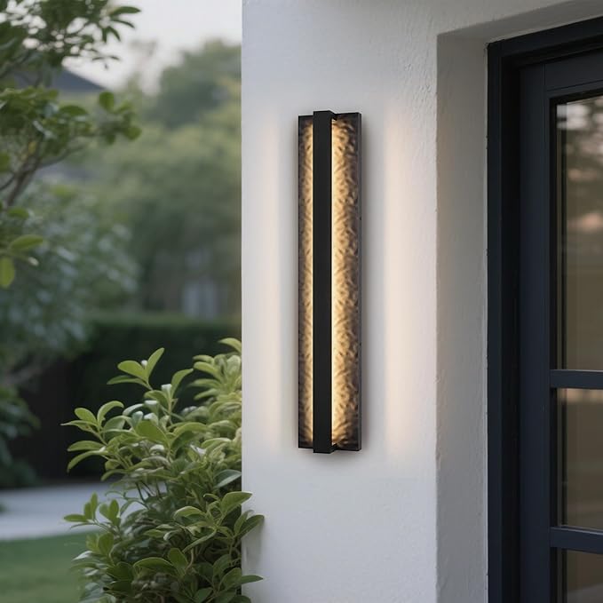 LamQee 23.6in Long Outdoor Modern LED Wall Lights Hammered Wrought Iron and Aluminum 3000K 1200LM Linear Exterior Lighting Fixtures Wall Mount Waterproof Outside Sconce for House Porch Patio Garage