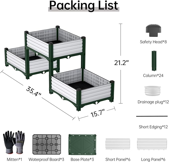 Planter Box Raised Garden Bed with Reinforced Support Rods Drainage Grid Multi-Combination Options for Vegetables Flowers and Herbs Ideal for Balcony and Patio Gardening