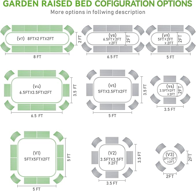 FRIZIONE 8FT(L)×2FT(W)×2FT(H) Raised Garden Bed Outdoor 9 in 1 Adjustable Raised Garden Beds for Flower Raised Planter Box Outdoor for Herb Vegetable-Gray