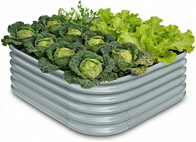 4x4x1.5 ft Galvanized Raised Garden Bed 18 Tall Metal Raised Planters for Outdoor Plants Vegetables Herbs Above Ground Raised Garden Bed Kit for Small Space Gardening -Brooklyn Grey