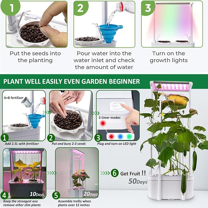 Hydroponics Growing System kit with TrellisSmart Hydroponic Gardening System with LED Grow Light Indoor Hydroponic Garden Herb Grow Kit for Short TomatoPepperCucumber (6200LC)