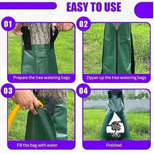 Tree Watering Bags Slow Release 3 Pack 20 Gallon - Water Bags for Trees with One-Way Zipper Wide Fill Opening &amp Handles - PVC Drip Irrigation Bag for Newly Planted &amp Established
