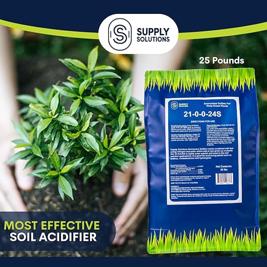 Supply Solutions 21-0-0-24S Ammonium Sulfate for Deep Green Plants - Soil Acidifier for Blueberry Blooms Azalea and Magnolia Tree Fertilizer - Sulfur for Plants Nitrogen Fertilizer (25 Pounds)