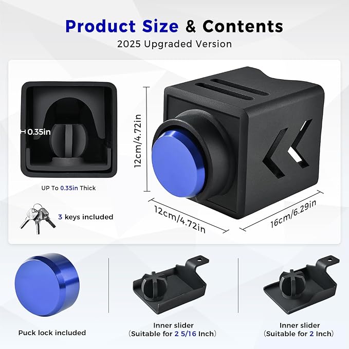 Truckiipa Trailer Lock Heavy Duty Trailer Hitch Locks Fits 2 5/16 2 Couplers Anti-Theft Structural Steel Ball Hitch Lock for RV Trailer Boat Pickup Cargo Camper Dump Trailer (Blue)