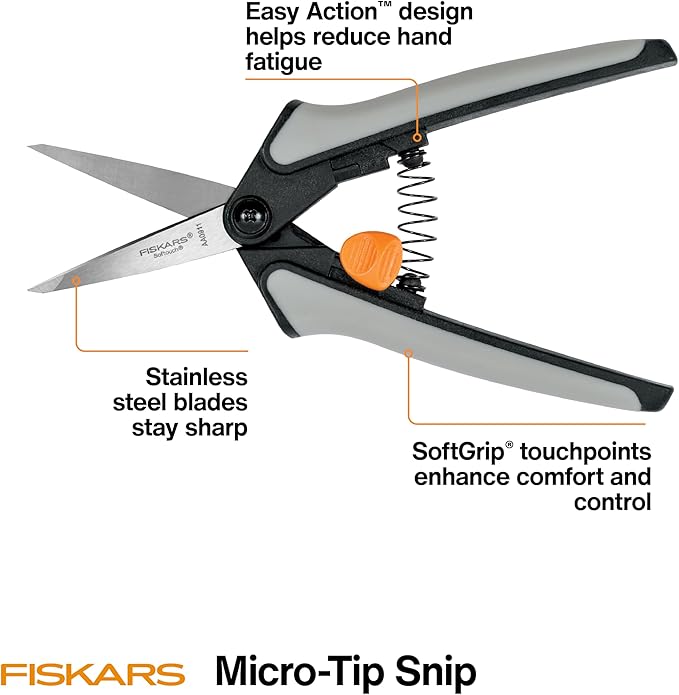 Fiskars 15pc Micro-Tip Pruning Snip Set Precision Stainless Steel Blades Softgrip Handles for Deadheading Trimming &amp Shaping Small Plants