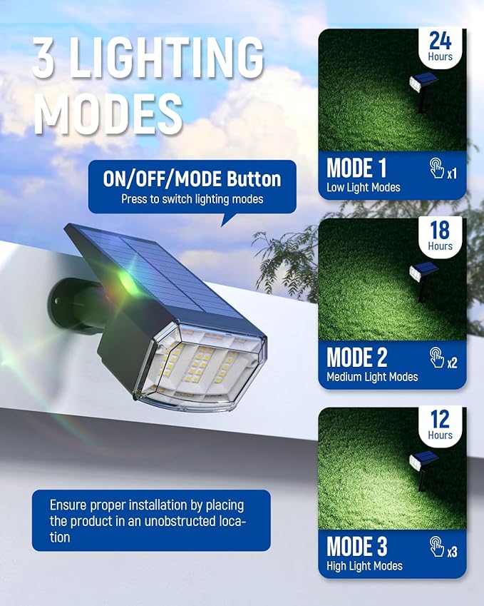 Solar Spot Lights Outdoor Waterproof 4 Pack IP65 Christmas Decorations Lights 63 LED 3 Lighting Modes Spotlights for Yard Garden House Garage Pathway