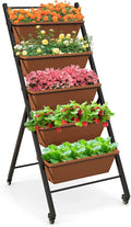 Giantex Vertical Raised Garden Bed on Wheels 5-Tier Elevated Planter Boxes Garden Beds with Drain Hole Freestanding 5 Containers for Herb Vegetables Flowers Growing Indoor Outdoor Patio Balcony