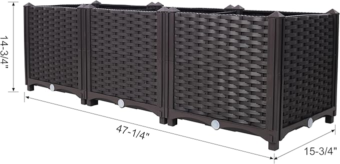 Deep Raised Garden Bed Plastic Planter Boxes Self-Watering Planter Box Raised Bed to Grow Vegetables Flowers Herbs and Succulents 47.2 L X 15.7 D X 14.7 H (Brown Style 1-3)