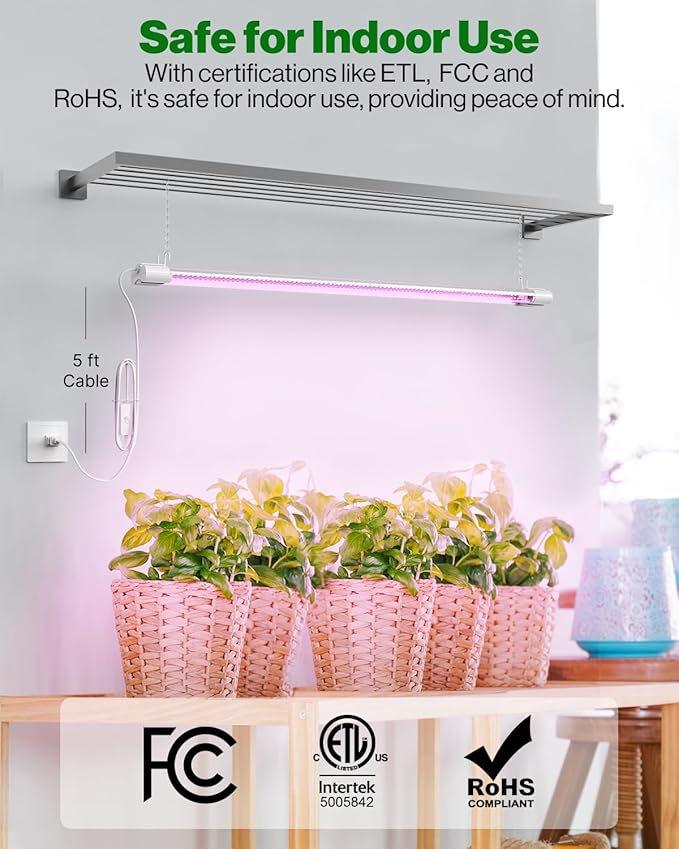 Sunco 3ft Grow Light LED 30W Full Spectrum for Seed Starting Seedling Indoor Plants Plug in Suspended Fixture Link Up to 4 Inline Switch UL/ETL 2 Pack.