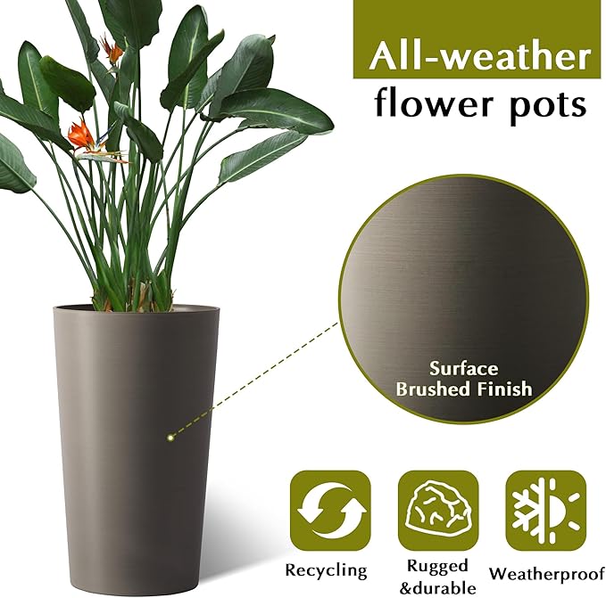 2 Pack Tall 21.7 in for Outdoor Plants Tall Square Planter Box Indoor Outdoor Porch Patio Flower Pot Big Tapered Matte Tree Flower Pot for Garden (Brown)