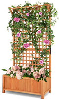 MAT EXPERT Raised Garden Bed with Trellis Lattice Panel with Hanging Roof Drainage Hole Planter Box for Flower Vine Elevated Outdoor Planter for Garden (1 35.5” x 17.5” x 72.5” (L x W x H))