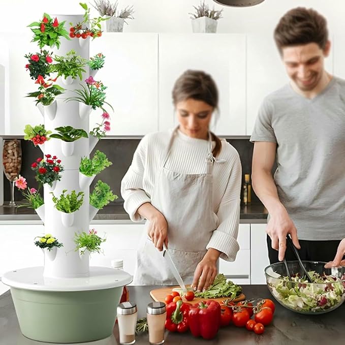Outdoor Hydroponics Growing System Hydroponics Tower Indoor Vertical Garden Planter Indoor Vertical Garden for Gardening LoverHerbs Vegetables and Fruits-