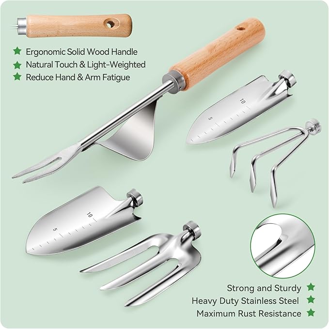 Gardening Tools 9-Piece Heavy Duty Garden Hand Tools with Fashion and Durable Garden Tools Organizer Handbag Rust-Proof Garden Tool Set Ideal Gardening Gifts for Women (Purple)