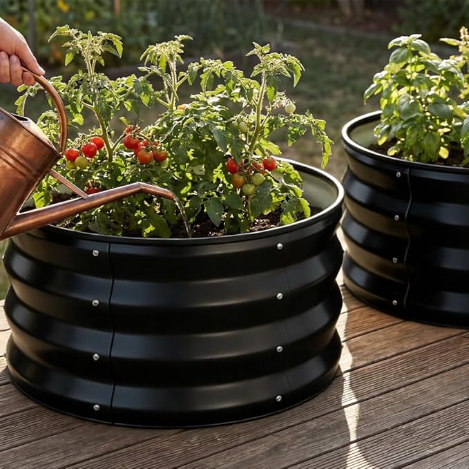COMHOMA 3 Pack Round Raised Garden Bed 2x2x1ftGalvanized Metal Planter Box Kit for Outdoor GardeningVegetable Flower Herb Growing Beds with Gloves ToolsBlack