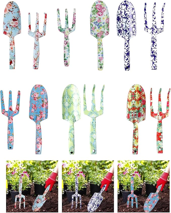 Outdoor Garden Tool Set Stainless Steel Hand Trowel and Fork with Stylish Floral Designs Ergonomic Gardening Tool Garden Tool Set
